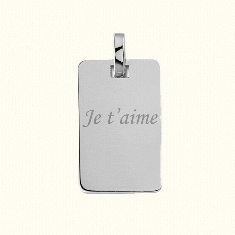 Argent pendant with engraved text 'Je t’aime', part of the Bijou texte collection, showcasing elegant design.