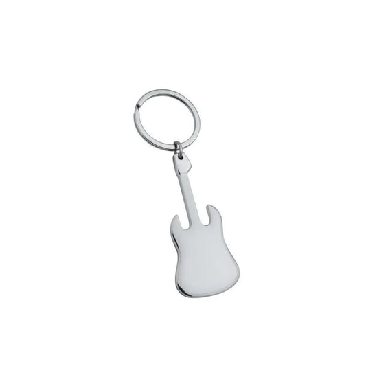 Porte-clé en forme de guitare en métal, personnalisable avec un texte ou une photo, cadeau idéal pour les mélomanes.