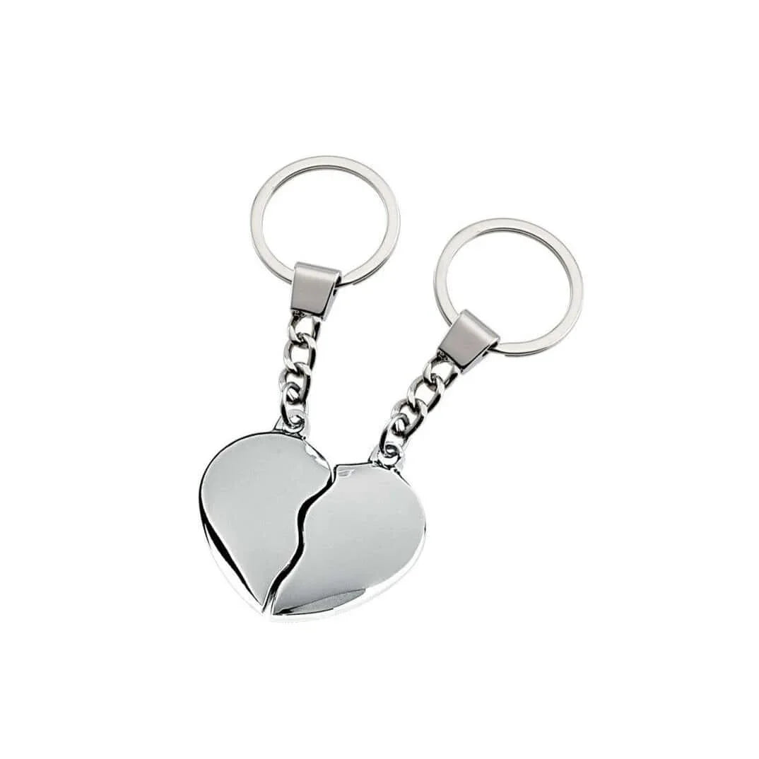 Broken heart keyring in chrome metal, perfect for engraving text and personal messages.