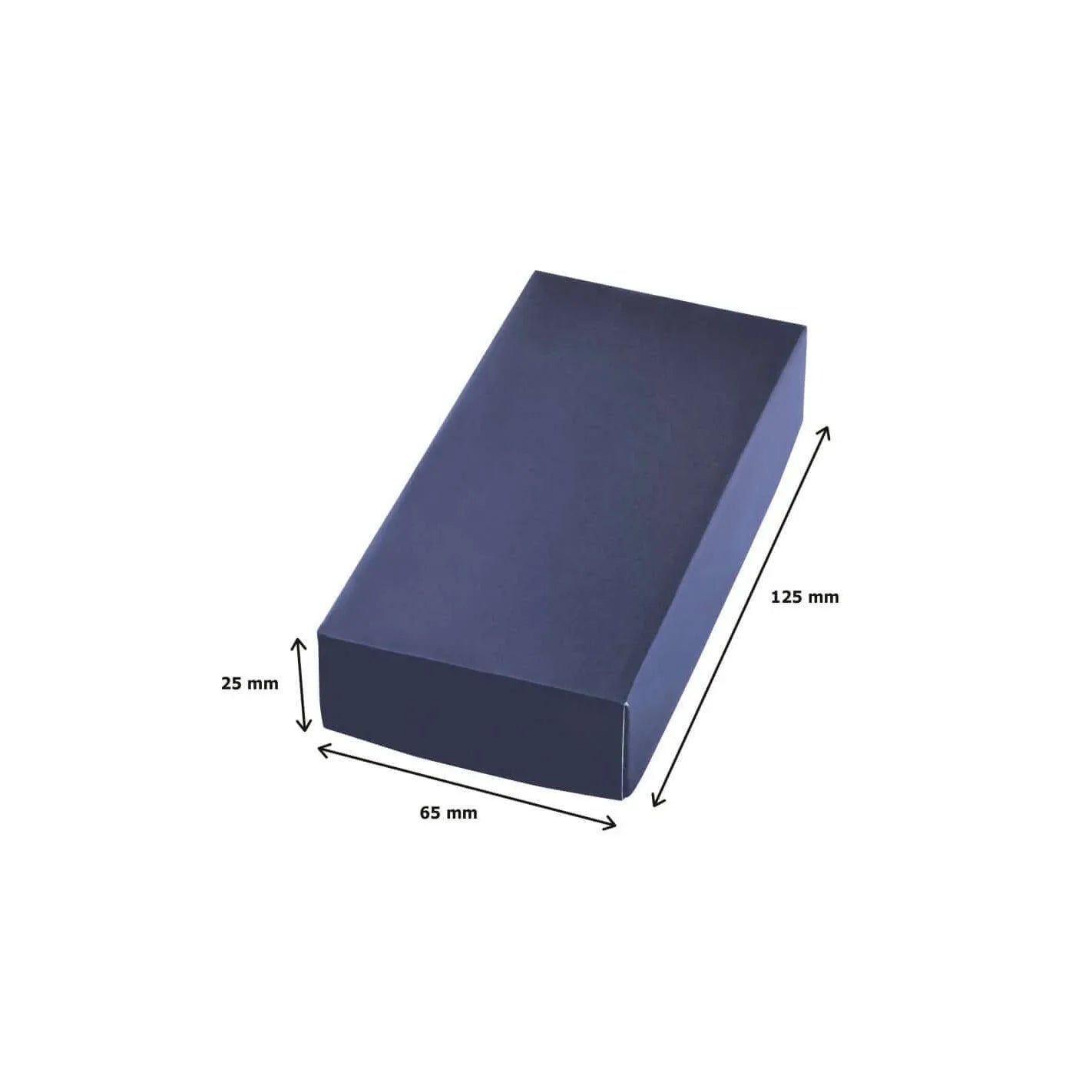 Boîte de présentation élégante, dimensions 125mm x 65mm x 25mm, idéale pour emballage de petits cadeaux.