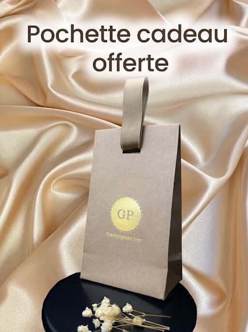 Pochette cadeau GravurePhoto sur tissu satiné, bijou pendentif cœur personnalisé offert