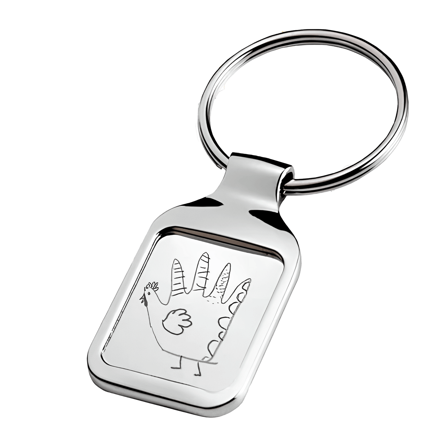 Grand porte-clés carré gravé d'un dessin enfant en idée cadeau personnalisé