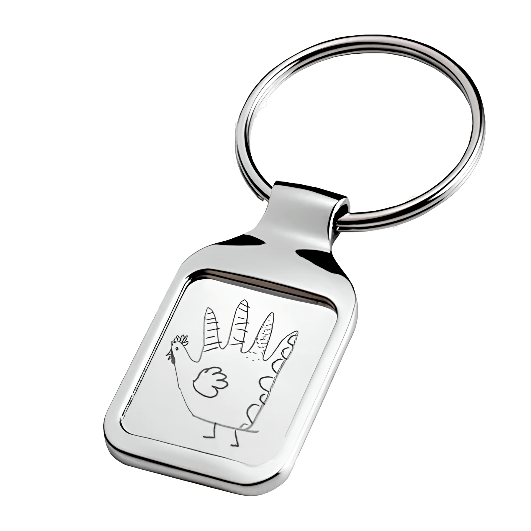 Grand porte-clés carré gravé d'un dessin enfant en idée cadeau personnalisé