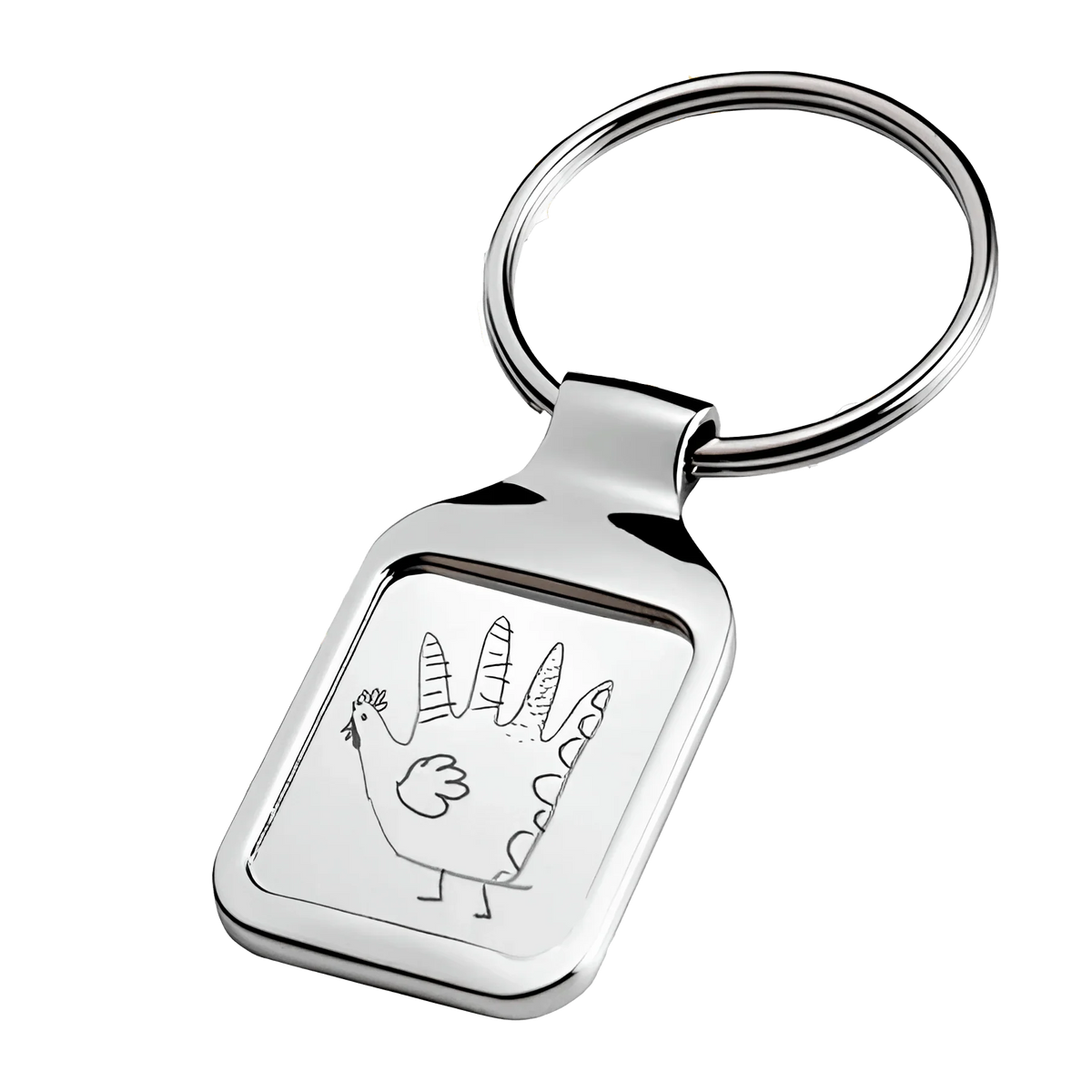 Llavero grande rectangular de metal Foto Grabado grabado con un dibujo infantil personalizado