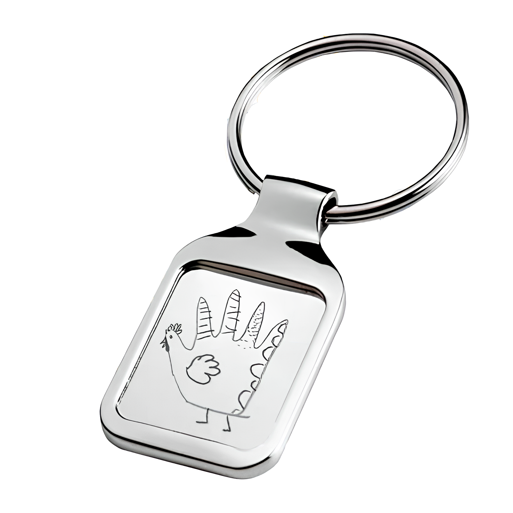 Grand porte-clés rectangulaire personnalisé avec le dessin d'un enfant gravé