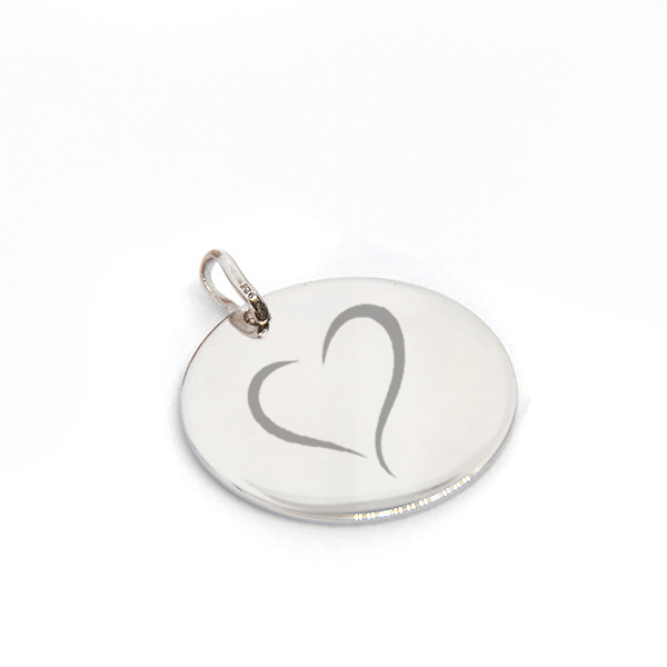 Grand pendentif rond argent gravé avec un motif unique