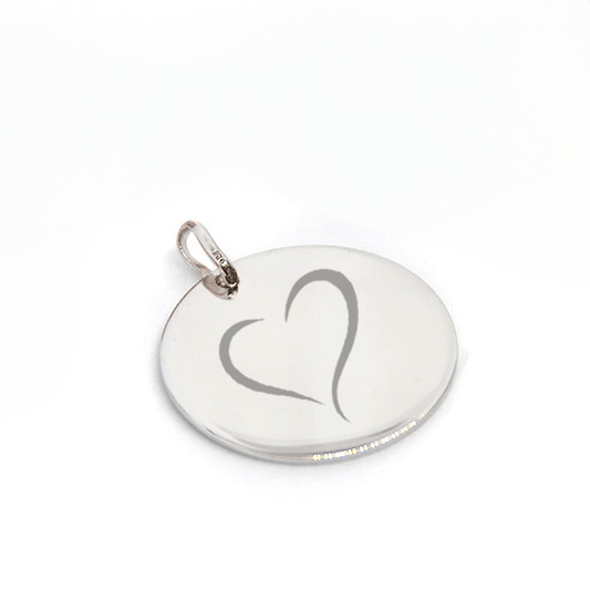 Grand pendentif rond argent gravé avec un motif unique