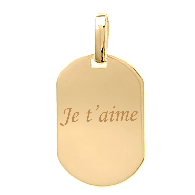 grande médaille tonneau or 9 carats gravée avec le texte "Je t'aime" pendentif personnalisé élégant