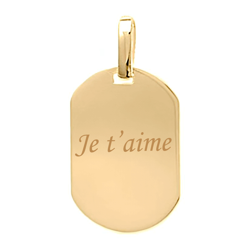 Médaille tonneau en or 18 carats gravée avec texte personnalisé "Je t'aime"