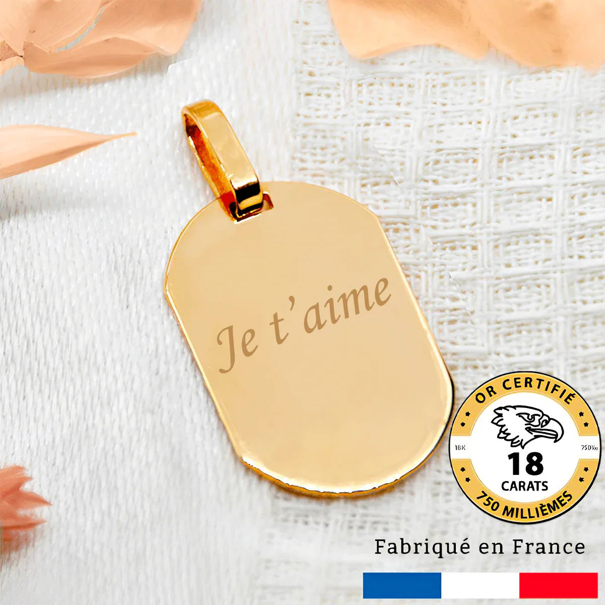 Médaille gravée en or 18 carats avec texte personnalisé