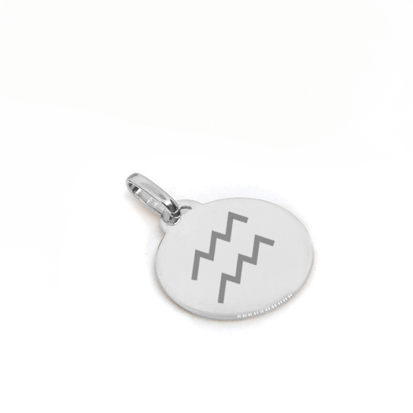 Médaille ronde en argent 925 gravée avec motif d'astrologie, design moderne et élégant.