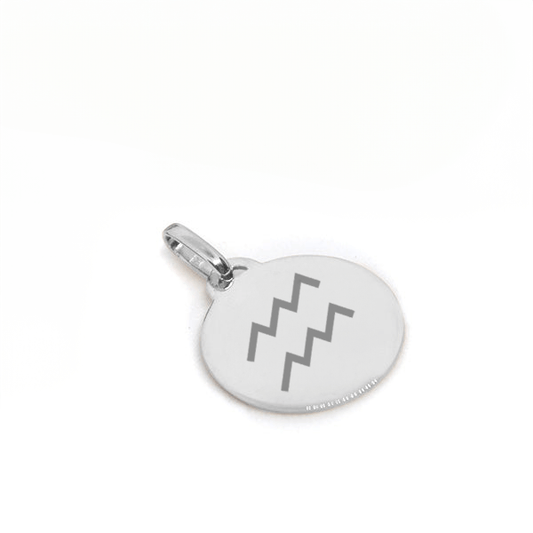 Médaille ronde en argent 925 gravée avec motif d'astrologie, design moderne et élégant.