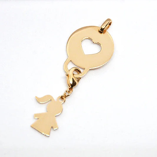 Pendentif cœur personnalisé en or GravurePhoto avec silhouette fillette, bijou élégant