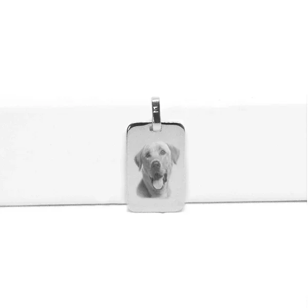 Colgante rectangular Fotograbado Personalizado con foto de perro, joyería de metal plateado