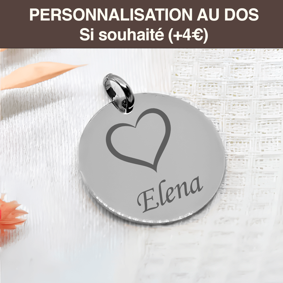 Pendentif rond moyen en argent 925 gravé avec photo personnalisée de dessin enfant, diamètre 2,2 cm.