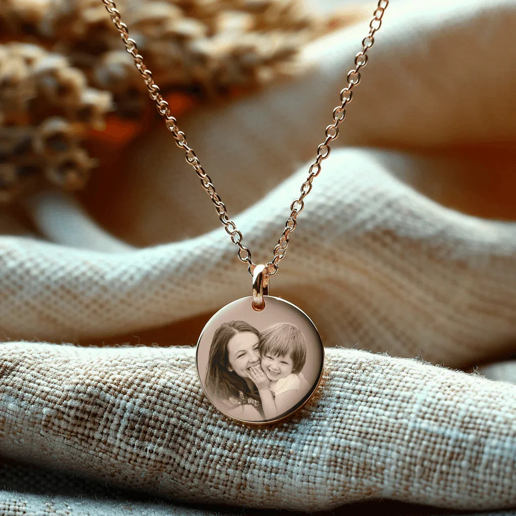 Personalized heart pendant in gold Photo Engraving with engraved photo, unique gift jewelry