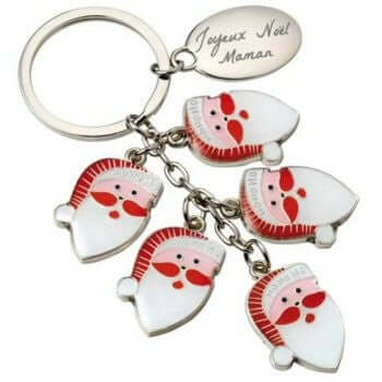 Porte-clés Père Noël gravé avec texte personnalisé, accessoire festif de Noël avec 5 pendentifs.