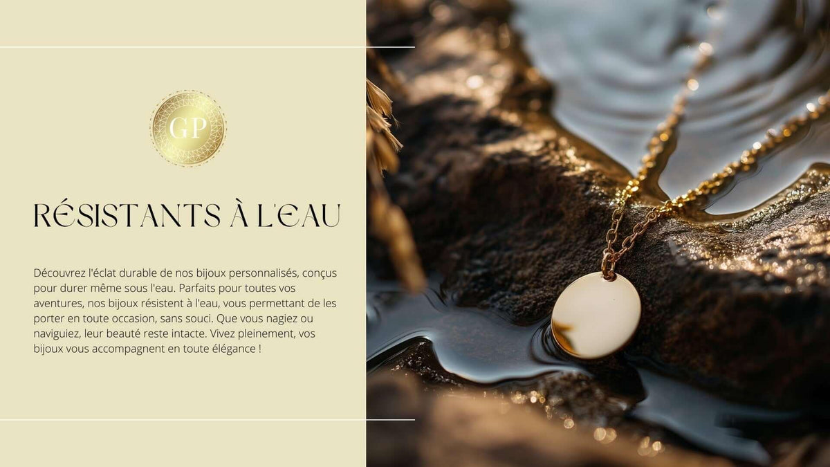 Pendentif cœur en argent GravurePhoto sur une chaîne, posé sur une pierre près de l'eau