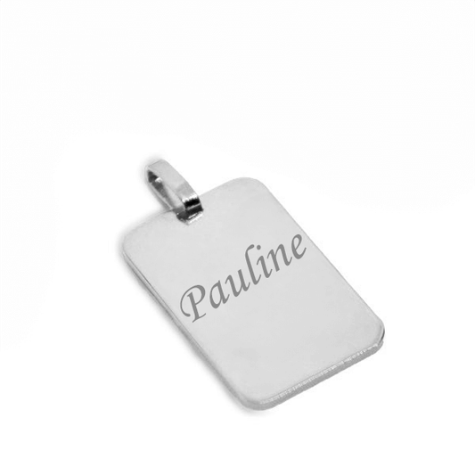 Pendentif grand rectangle argent gravé avec un texte unique