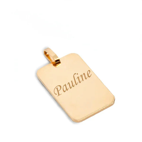 Colgante rectangular con baño de oro 750 grabado con el nombre Pauline, para regalo personalizado.