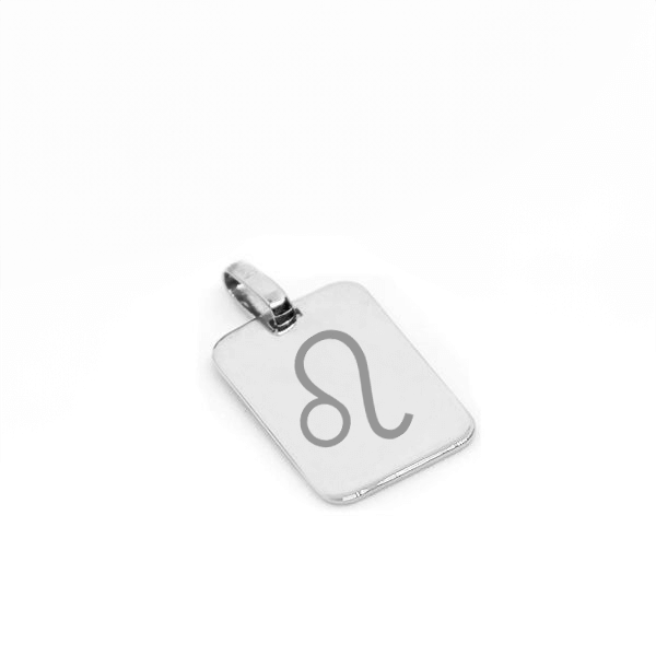 Pendentif rectangle en argent 925 gravé avec le symbole du signe astrologique Lion.