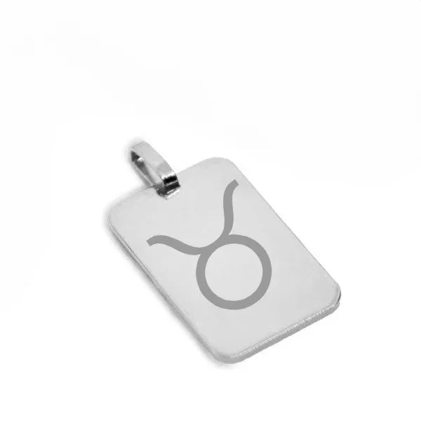 Medium rectangle pendant in 925 silver with engraving of the Taurus symbol, perfect for a personalized gift.
