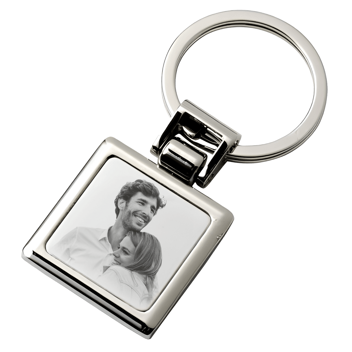 gravure photo sur un porte clés carré de prestige en idée cadeau personnalise