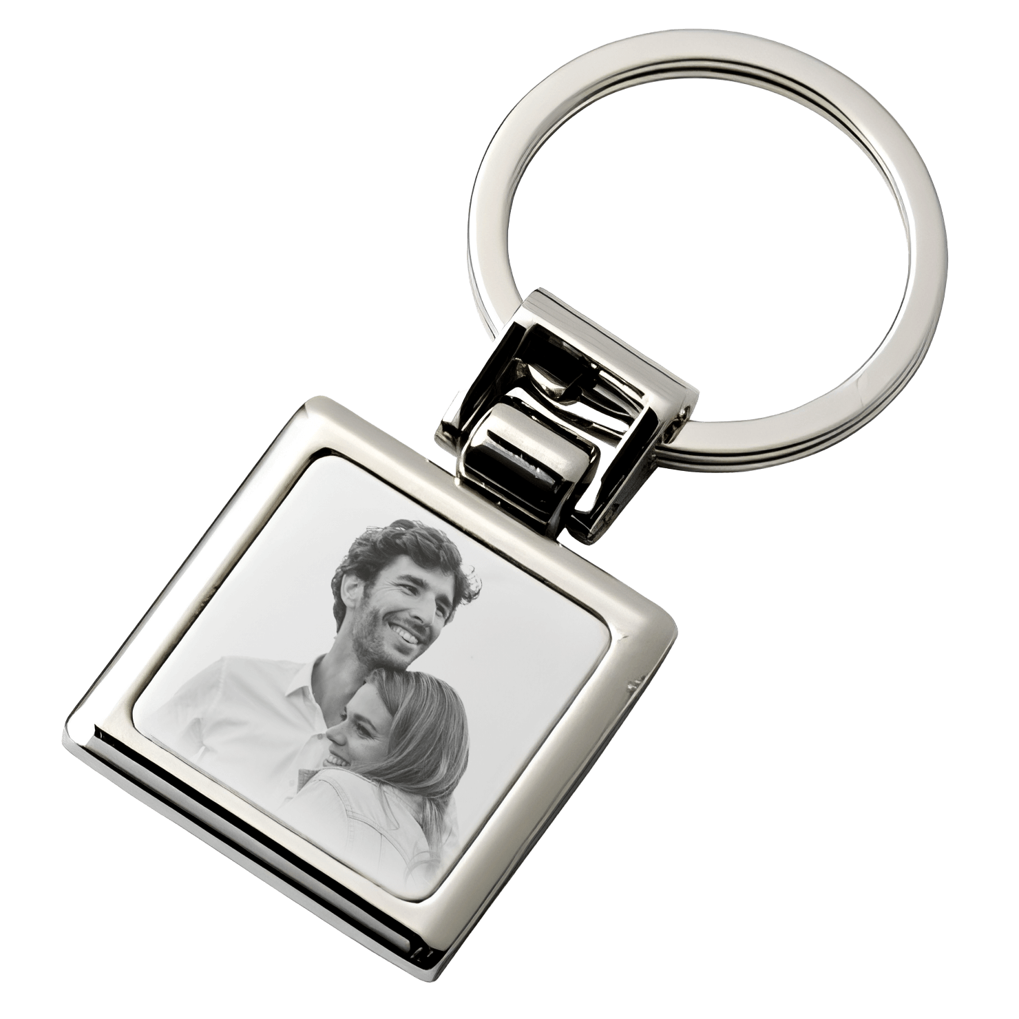 gravure photo sur un porte clés carré de prestige en idée cadeau personnalise
