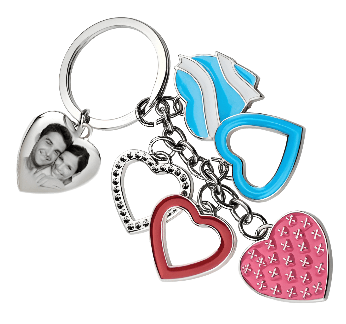 Porte clefs multi coeurs gravé avec une photo