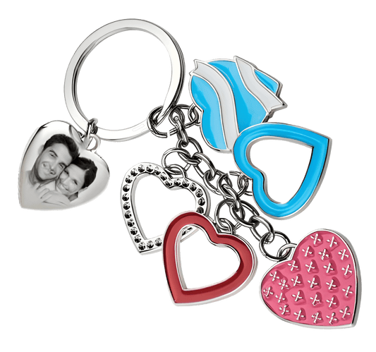 Porte clefs multi coeurs gravé avec une photo
