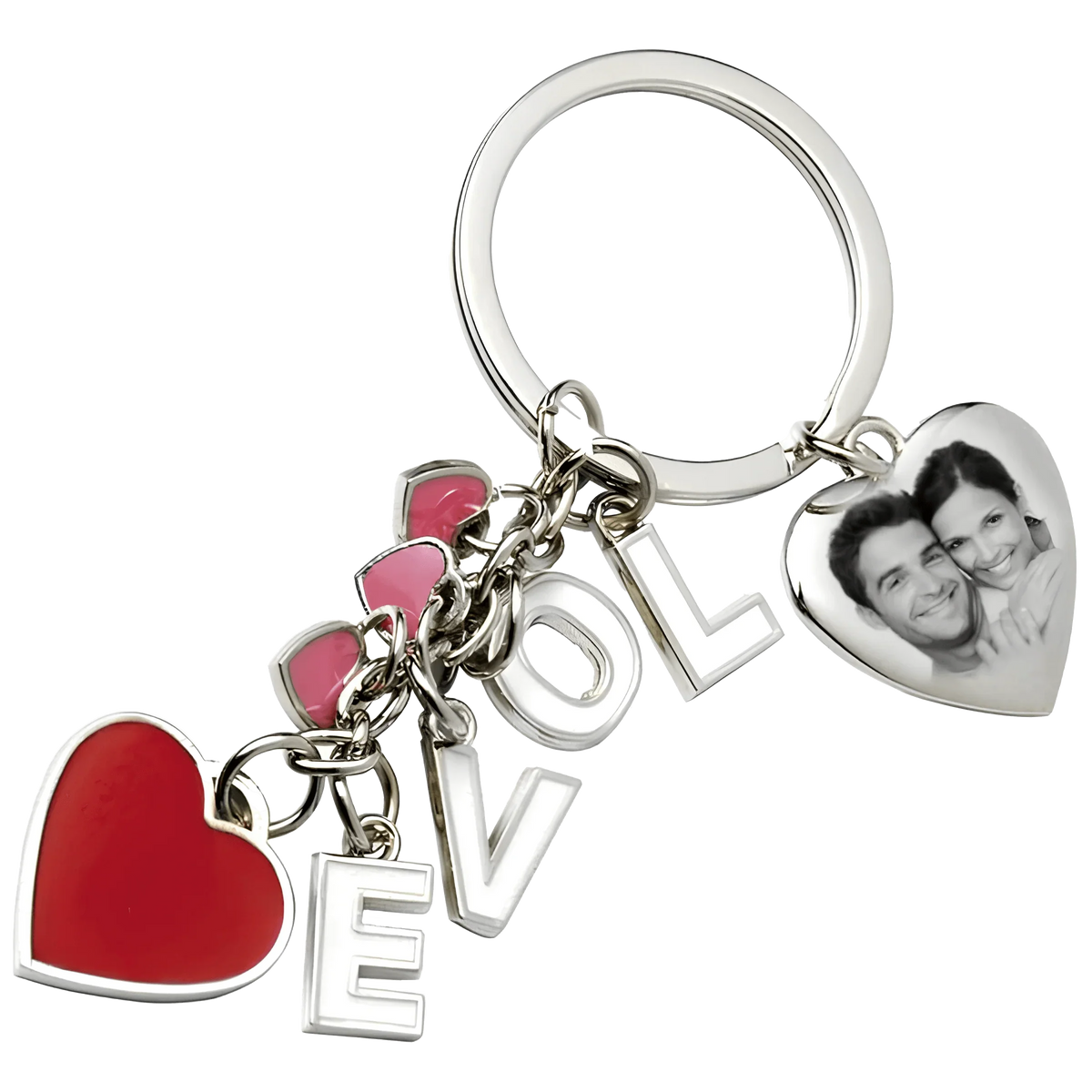 Porte-clés multi cœurs gravé avec une photo en idée cadeau personnalisé