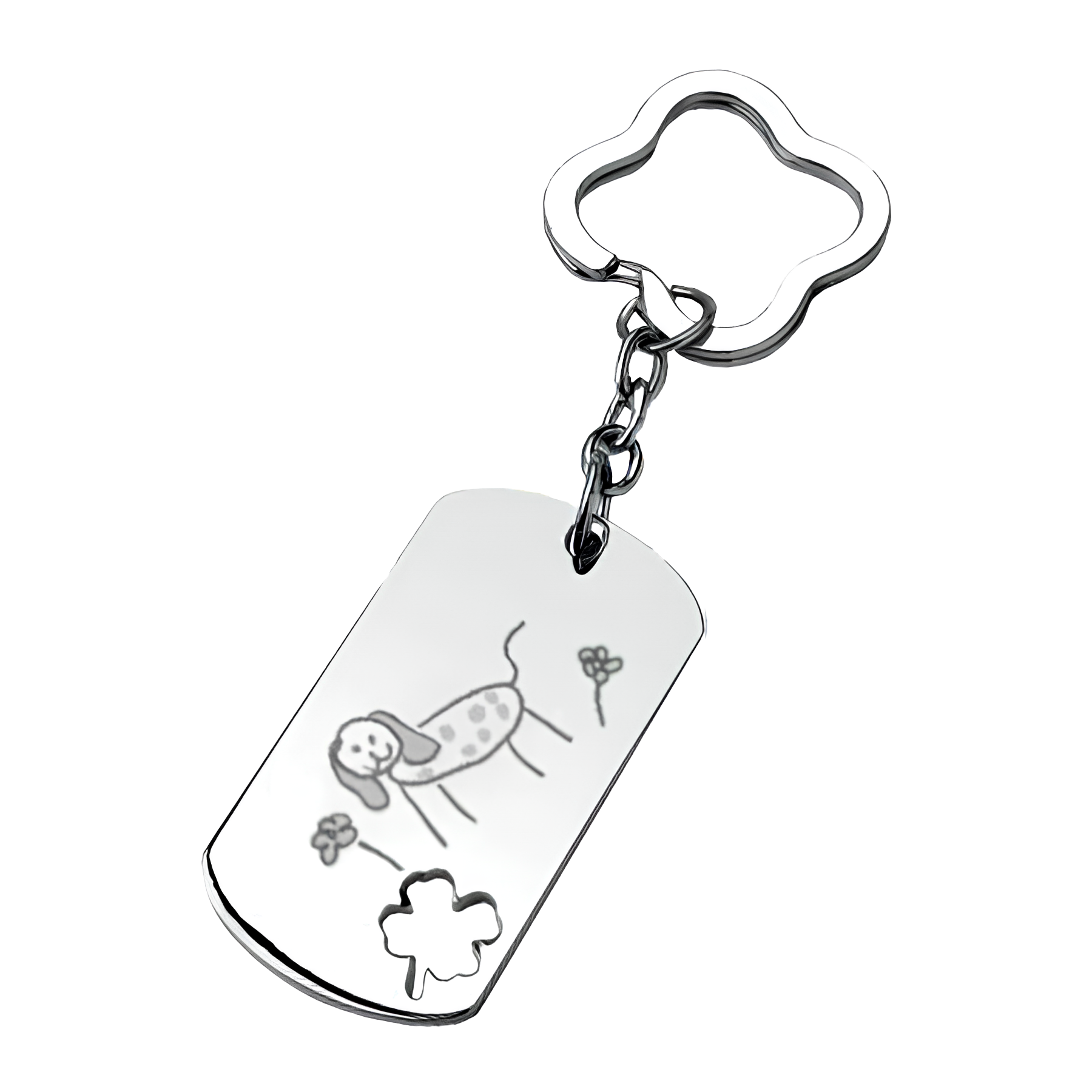 Porte-clés tonneau personnalisé avec gravure d'un dessin d'enfant et d'une photo