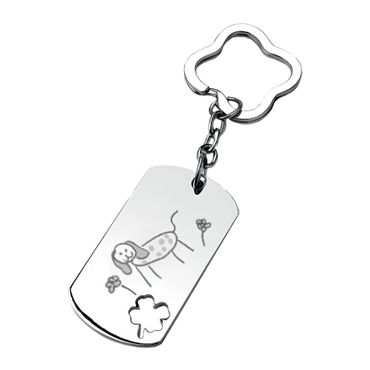 Porte-clés tonneau personnalisé avec gravure d'un dessin d'enfant et d'une photo