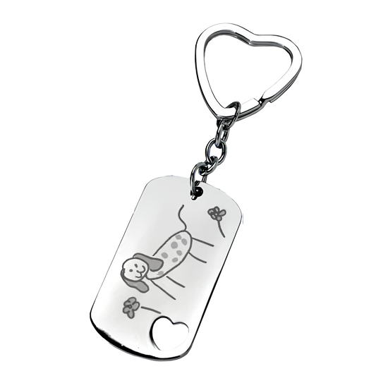Porte-clés rectangle cœur avec un dessin d'enfant gravé