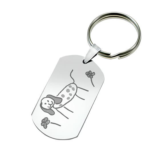 Porte-clés tonneau avec un dessin d'enfant gravé