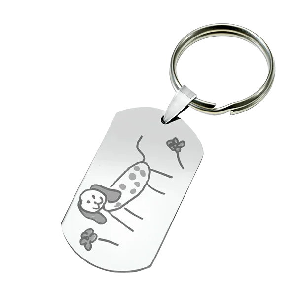 GravurePhoto llavero con dibujo infantil de perro, colgante de corazón personalizado en oro