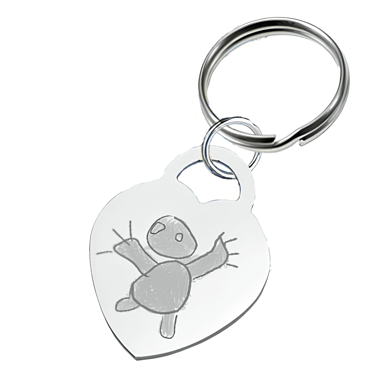 Dessin gravé sur un porte-clefs rond en métal avec un dessin d'enfant