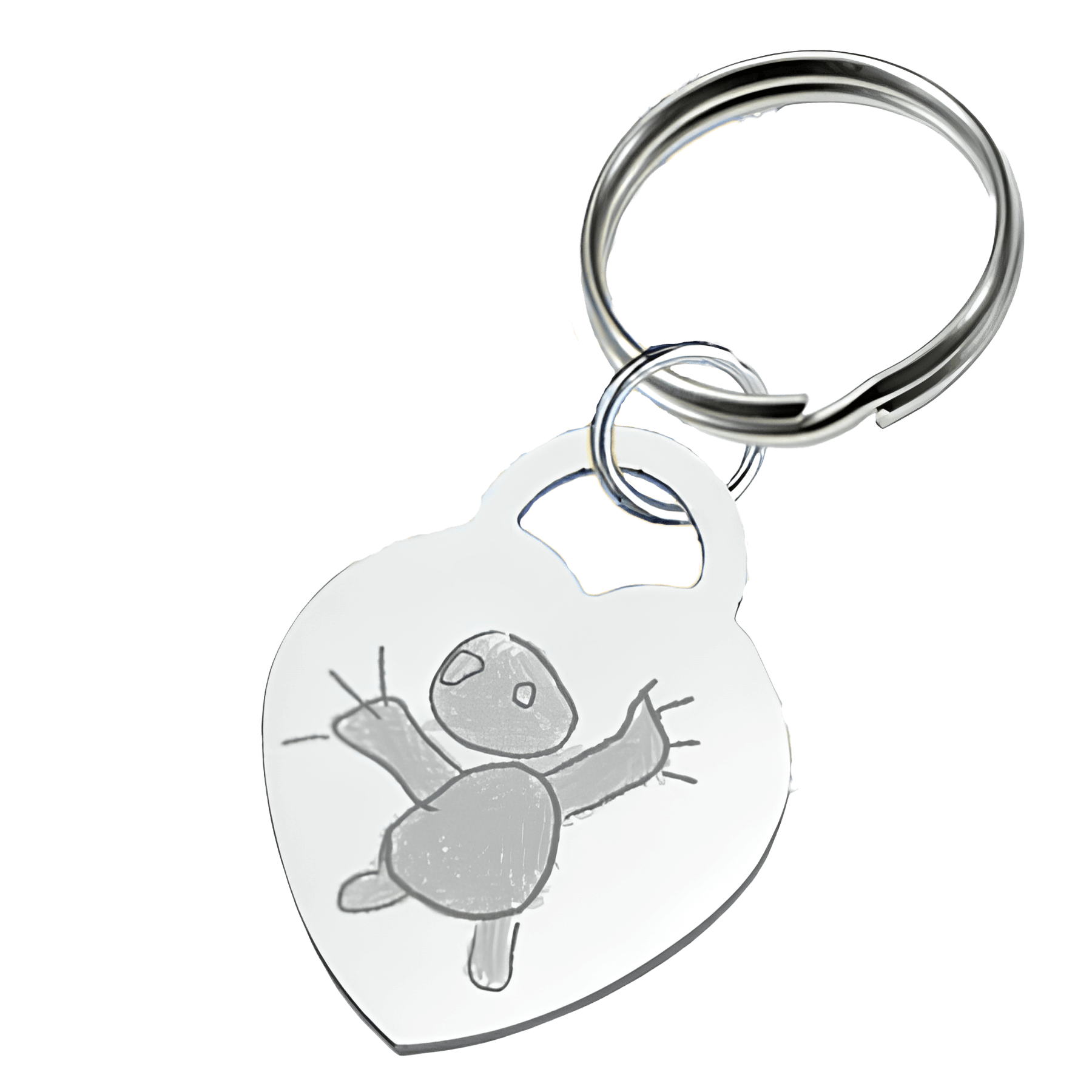 Dessin gravé sur un porte-clefs rond en métal avec un dessin d'enfant