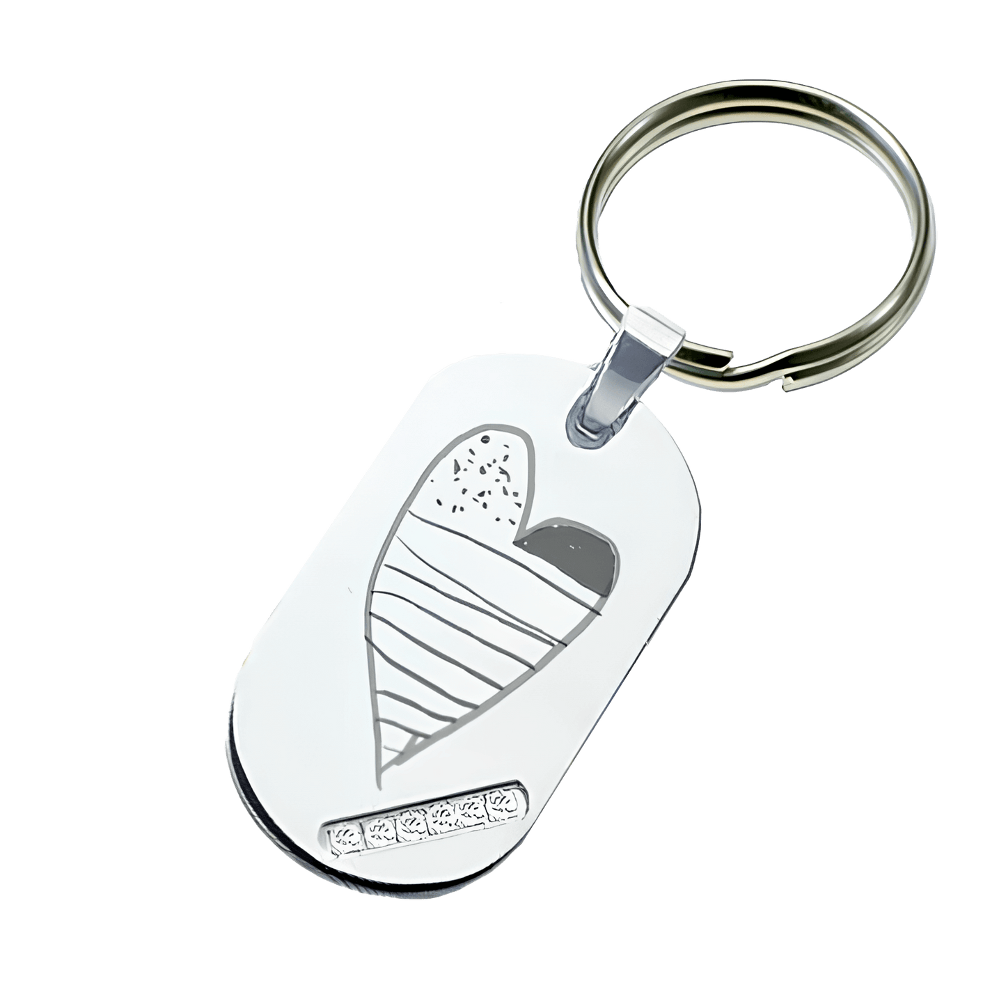 Porte-clés métallique avec brillants gravée d'un dessin d'enfant original