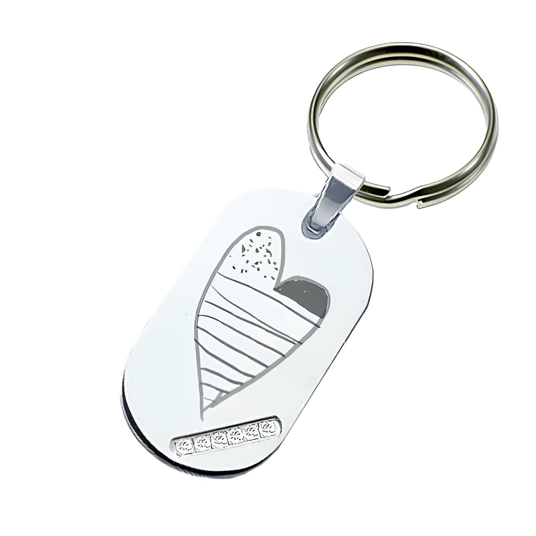 Porte-clés métallique avec brillants gravée d'un dessin d'enfant original