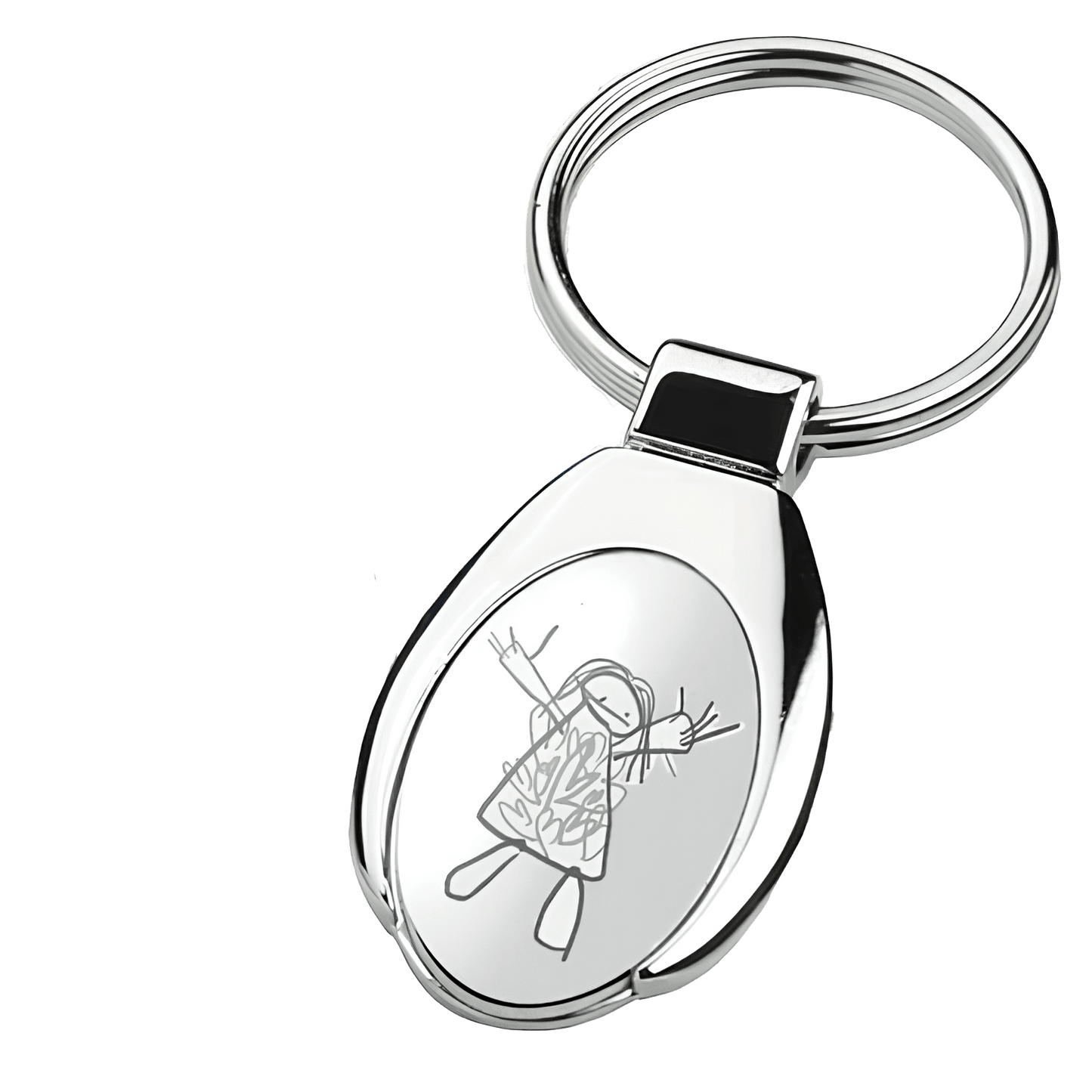 Porte-clés ovale avec dessin d'enfant gravé au diamant