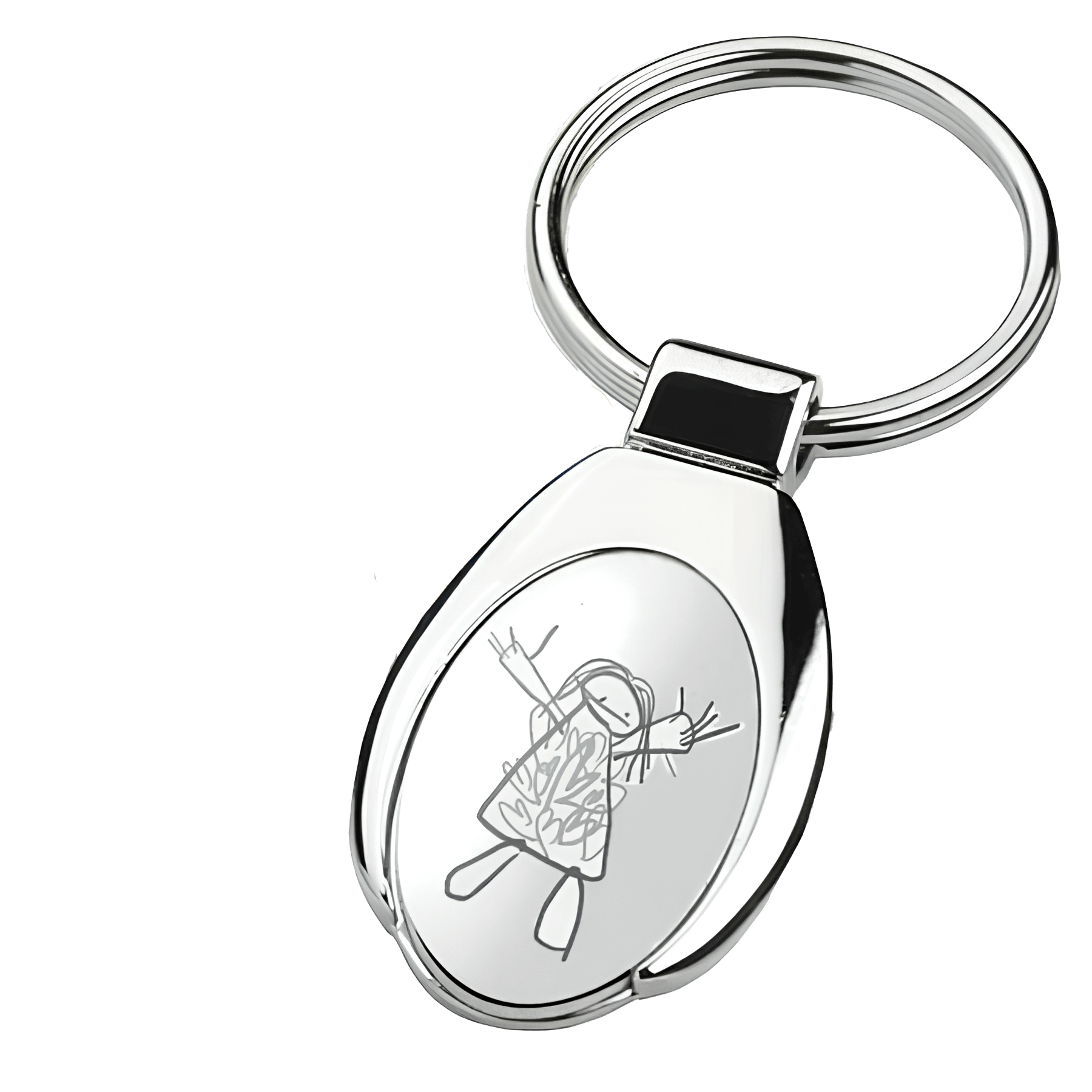 Porte-clés ovale avec dessin d'enfant gravé au diamant