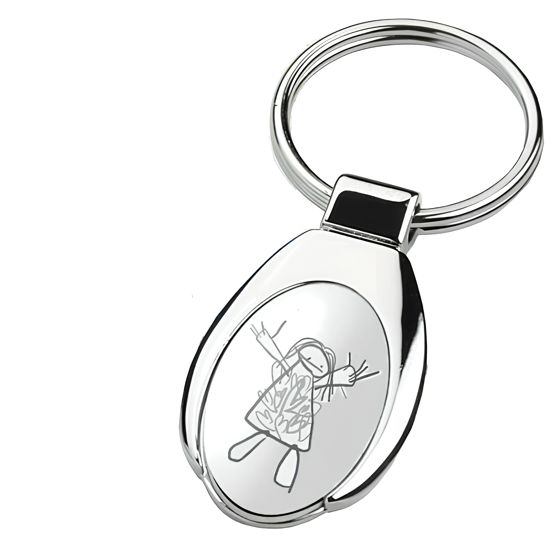 Porte-clés ovale personnalisé avec le dessin d'un enfant gravé