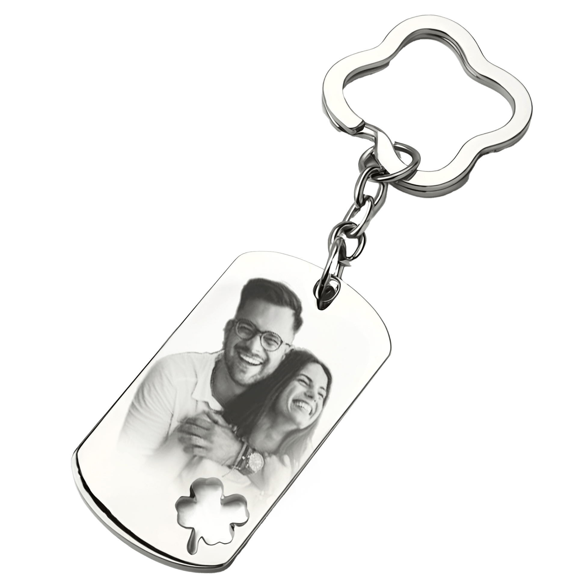 Porte-clés plaque trèfle photo gravé avec une photo ou un texte