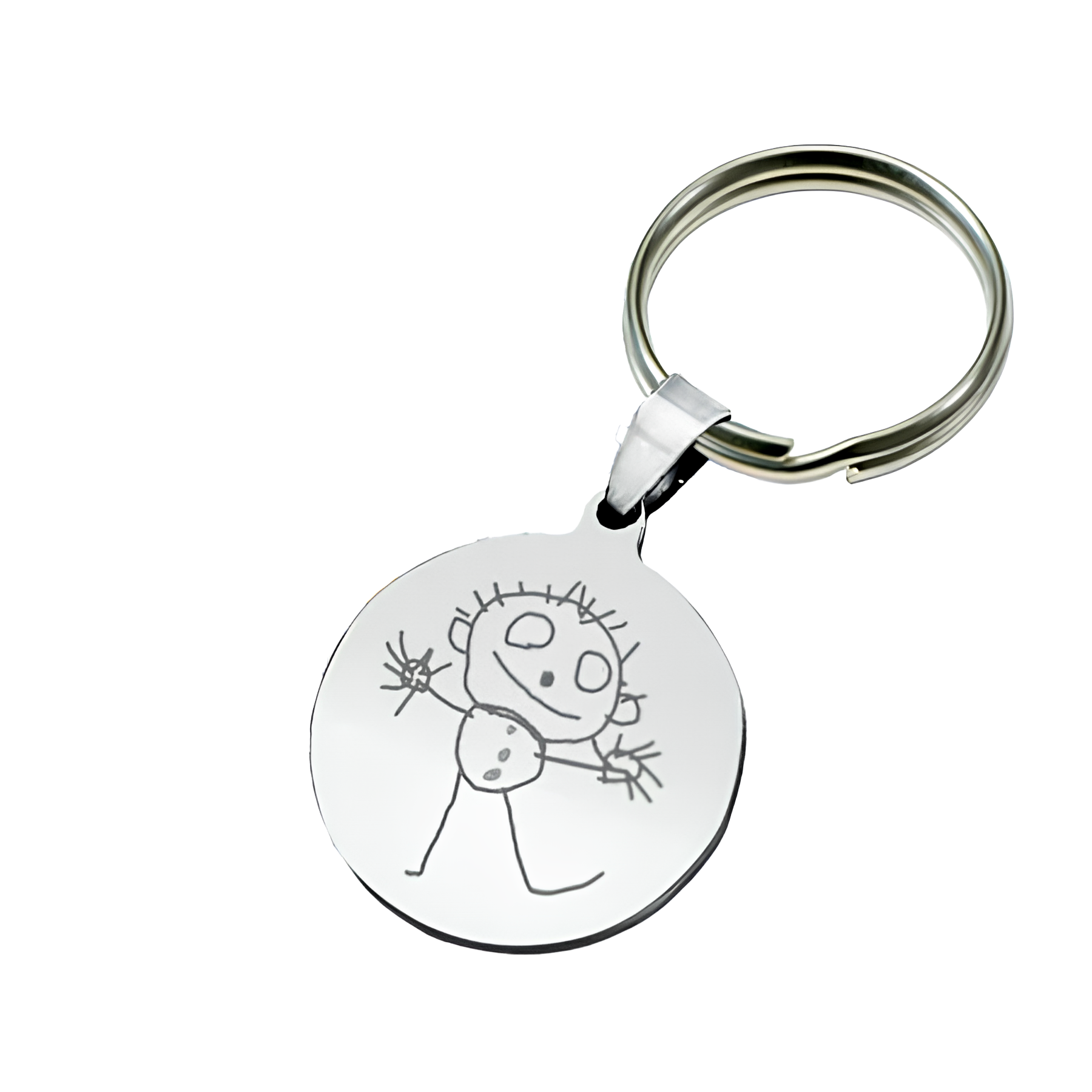 Porte-clés rond avec un dessin d'enfant gravé