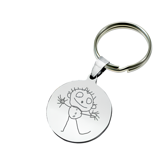 Porte-clés rond avec un dessin d'enfant gravé