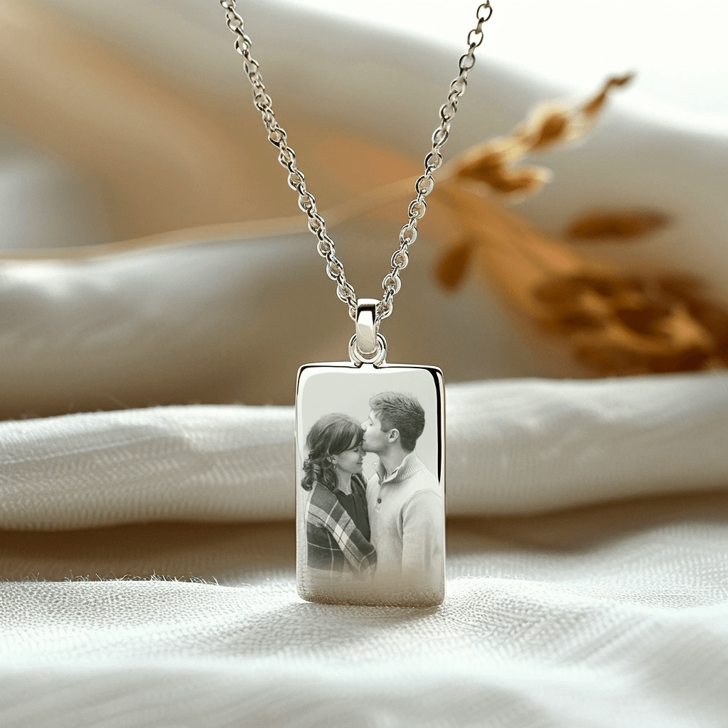 Médaillon Rectangle Argent Gravé Photo