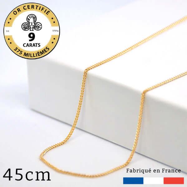 Chaîne en or 9 carats maille gourmette 45 cm pour accompagner votre médaille photo gravée
