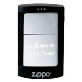 Encendedor Zippo plateado personalizado grabado 'La llama de nuestro amor', boutique GravurePhoto