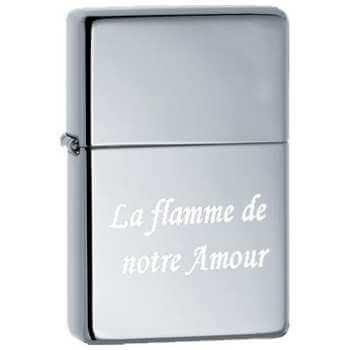 Briquet personnalisé gravé 'La flamme de notre Amour' en métal, GravurePhoto.